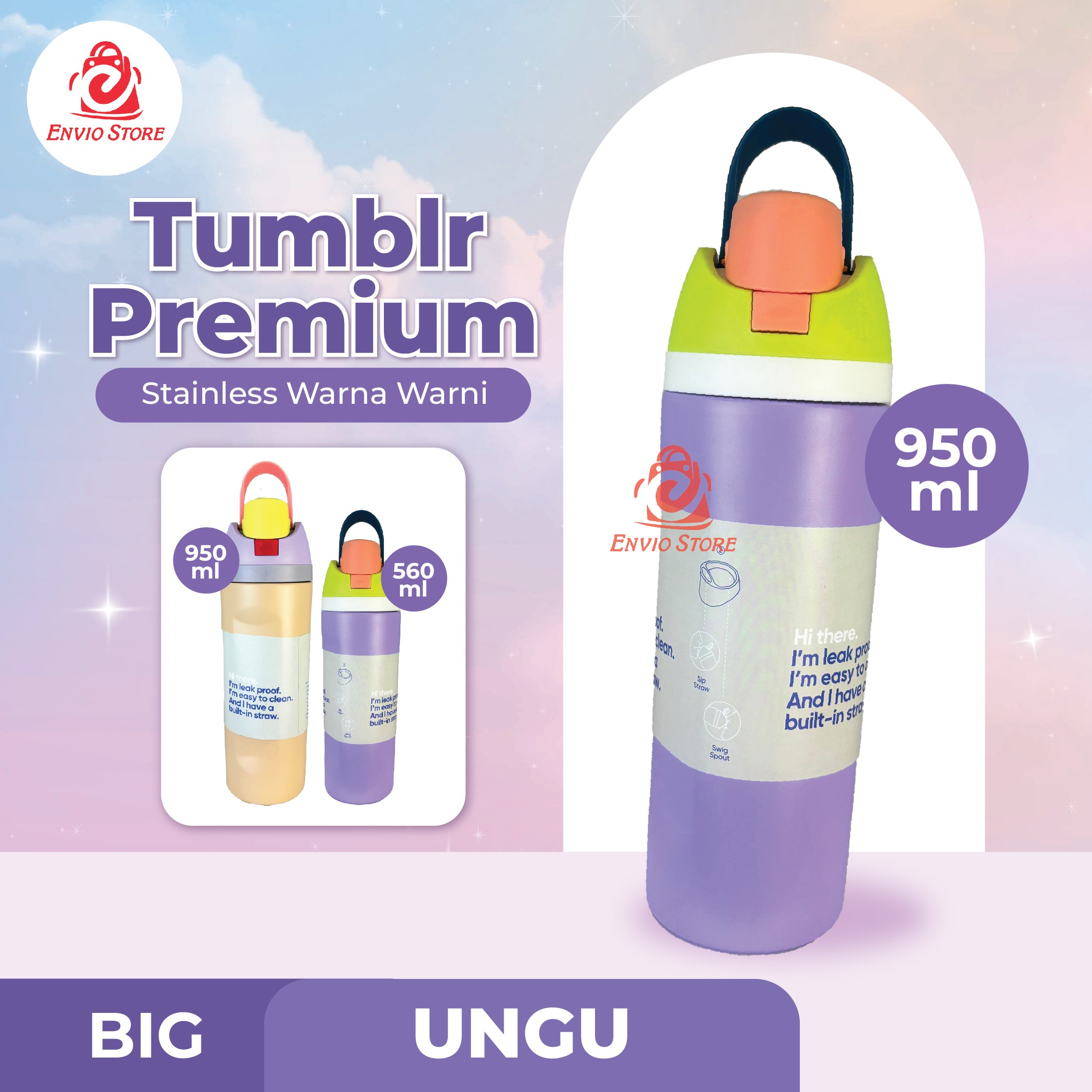 (BIG) Tumblr Premium Stainless Warna Warni 950ml (2378) - UNGU (Botol Tahan Panas Dingin) (BIG) Tumblr Premium Stainless Warna Warni 950ml (2378) - UNGU (Botol Tahan Panas Dingin)