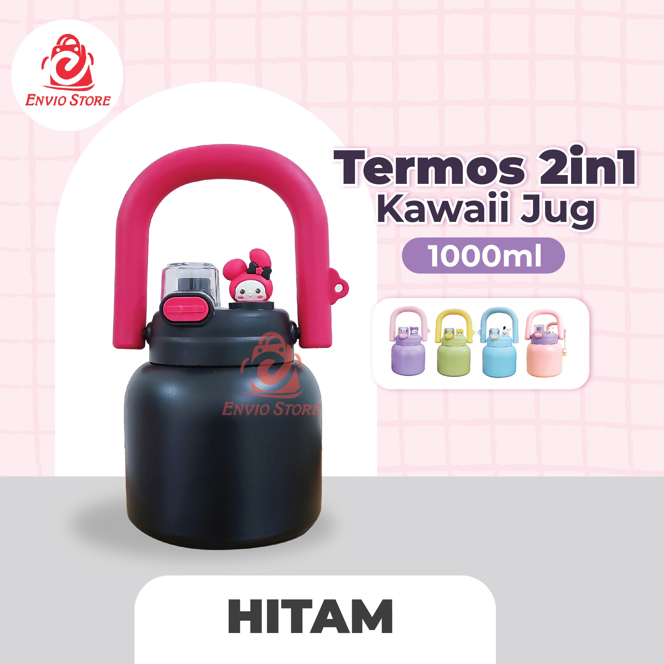Termos 2in1 Kawaii Jug 1000ml (9230) - HITAM (Vacuum Cup Happy Everyday) Termos 2in1 Kawaii Jug 1000ml (9230) - HITAM (Vacuum Cup Happy Everyday)