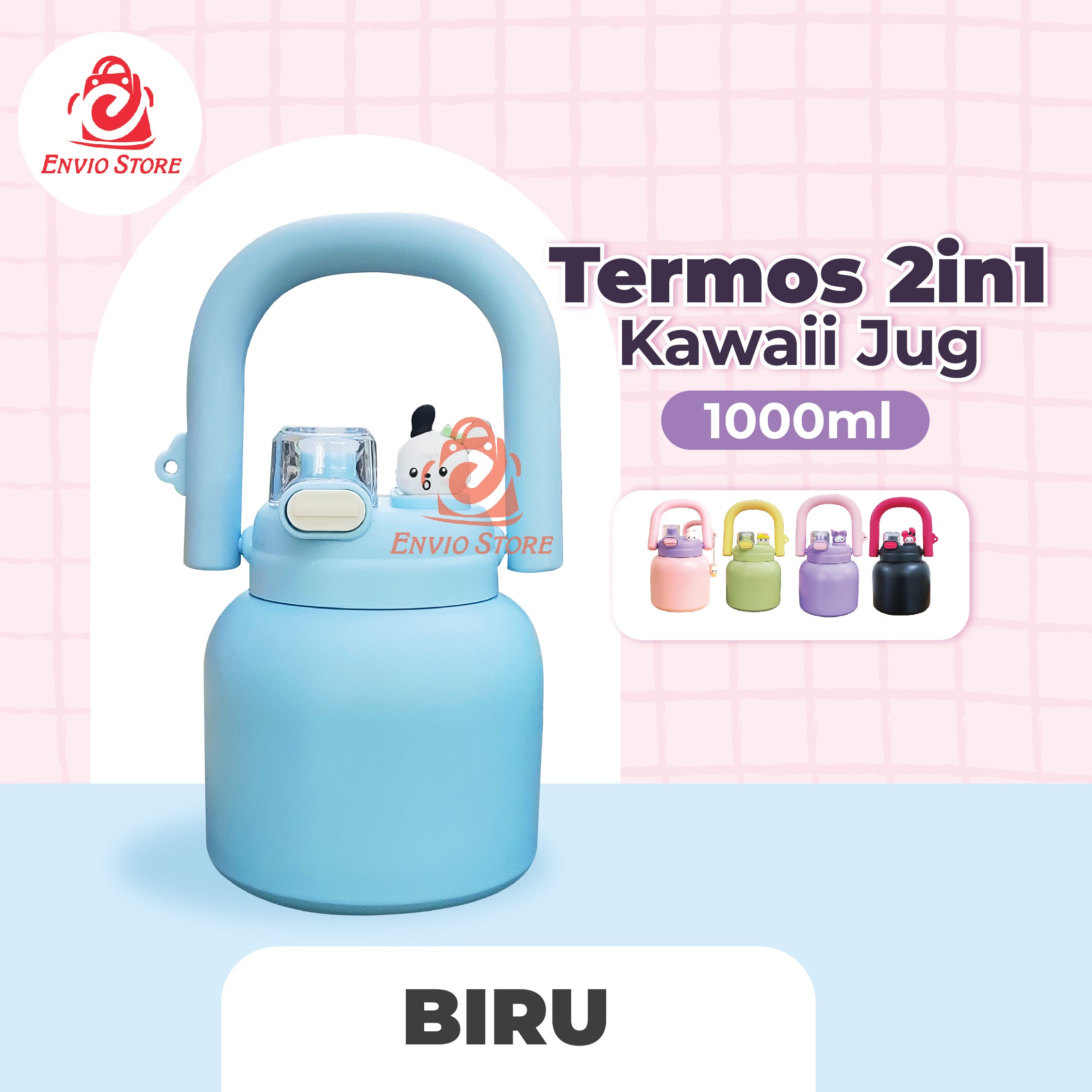 Termos 2in1 Kawaii Jug 1000ml (9230) - BIRU (Vacuum Cup Happy Everyday) Termos 2in1 Kawaii Jug 1000ml (9230) - BIRU (Vacuum Cup Happy Everyday)
