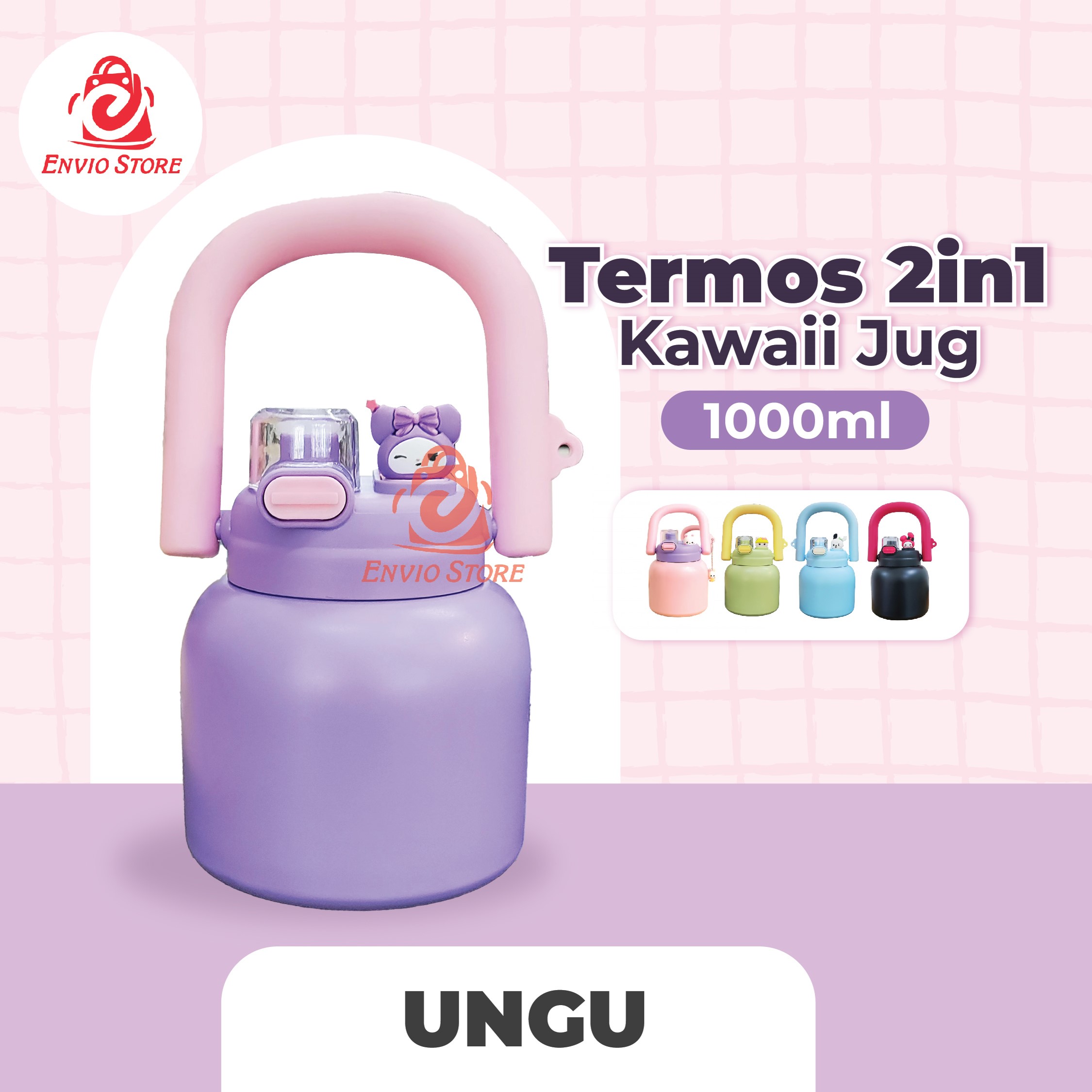 Termos 2in1 Kawaii Jug 1000ml (9230) - UNGU (Vacuum Cup Happy Everyday) Termos 2in1 Kawaii Jug 1000ml (9230) - UNGU (Vacuum Cup Happy Everyday)