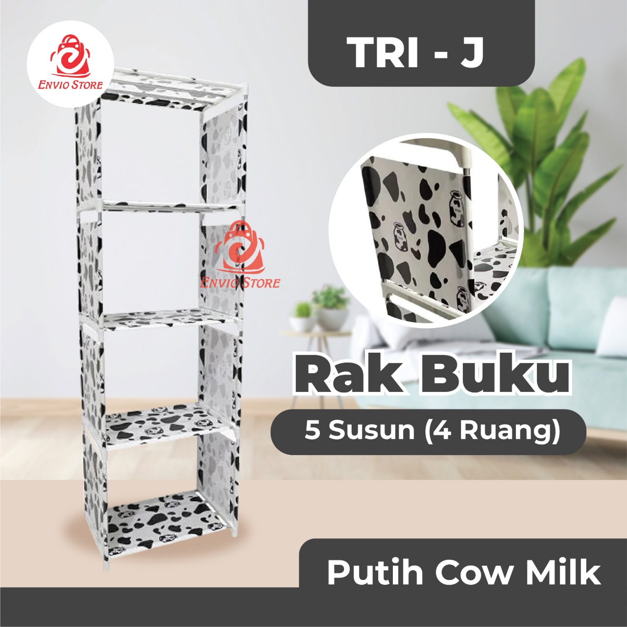 TRI J - Rak Buku 5 Susun - PUTIH COW MILK (Rak Serbaguna)