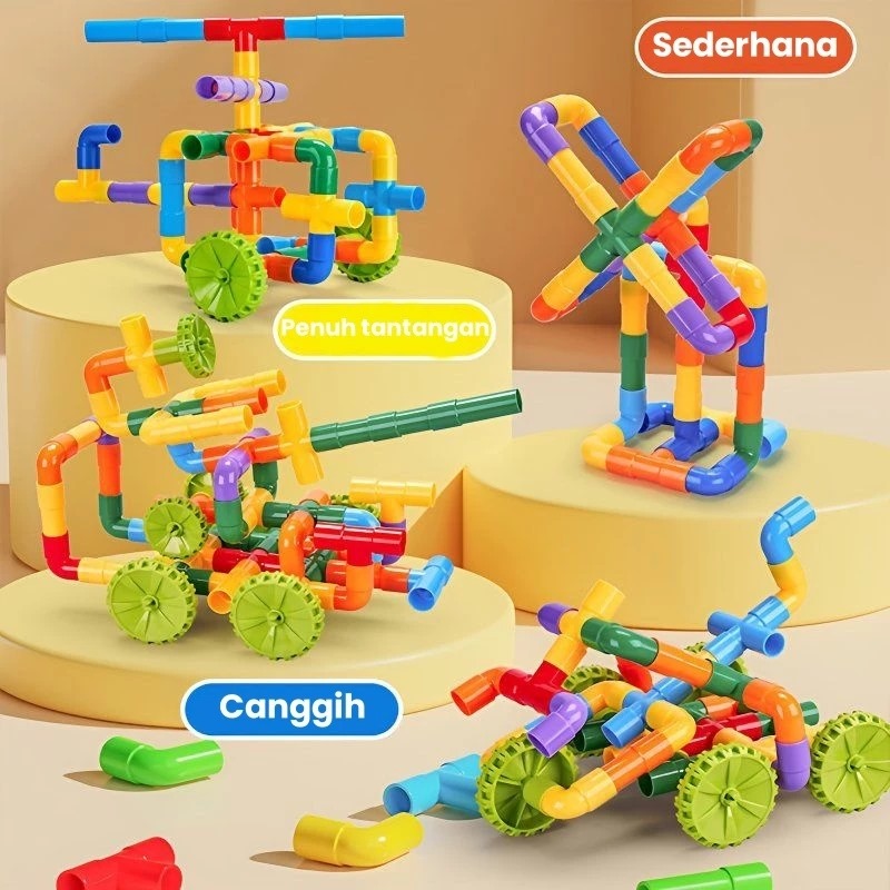 Mainan Susun Pipa 50pcs (Balok Pipa Edukasi Anak)