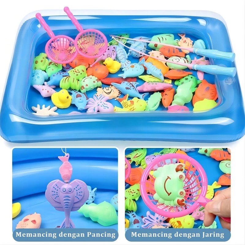 Mainan Memancing Set 16pcs (Pancing + Jaring + Kolam + 12 Ikan)