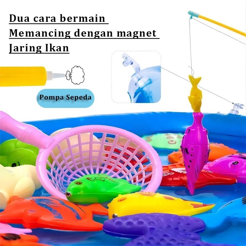 Mainan Memancing Set 16pcs (Pancing + Jaring + Kolam + 12 Ikan)
