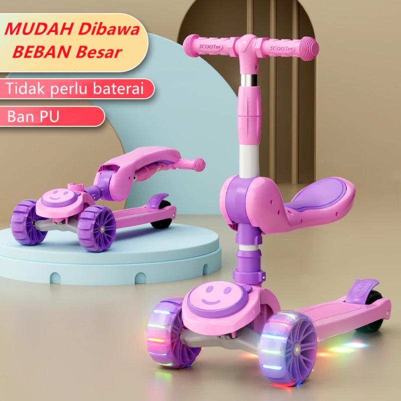 Skuter Duduk 2in1 Roda 3 - PINK (Mainan Scooter Anak)