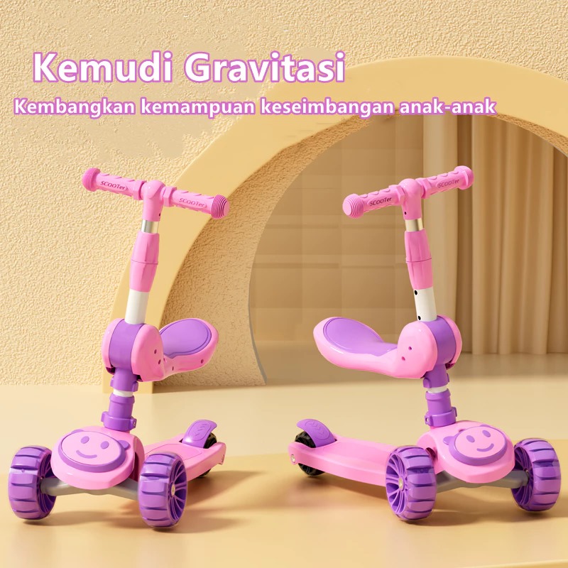Skuter Duduk 2in1 Roda 3 - PINK (Mainan Scooter Anak)