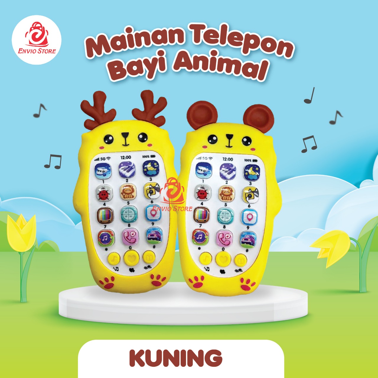 Mainan Telepon Bayi Animal - KUNING (Phone Baby Music)