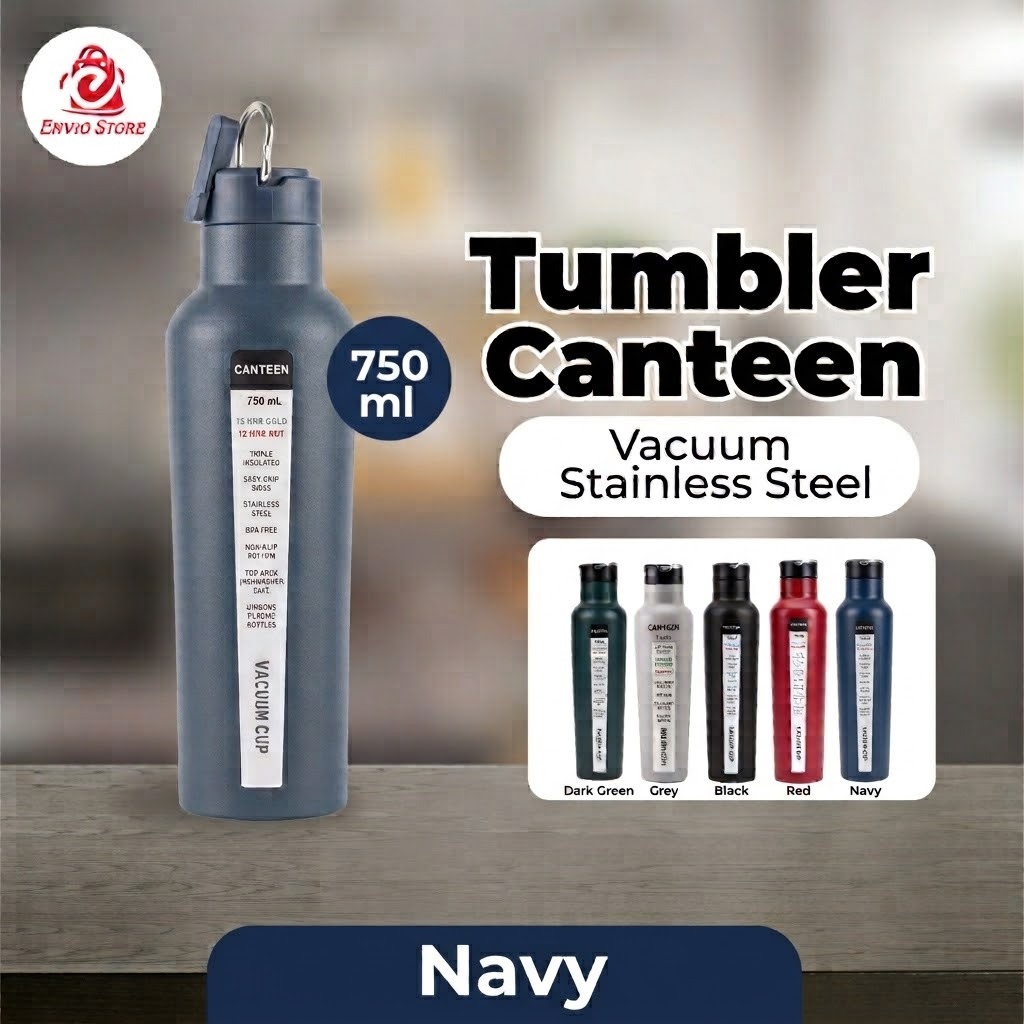 Tumbler Canteen Vacuum Stainless Steel 750ml – NAVY (Botol Minum Tahan Panas & Dingin)