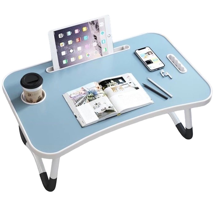 Meja Laptop Lipat Portable POLOS 60x40cm - BIRU (Tab + Gelas)