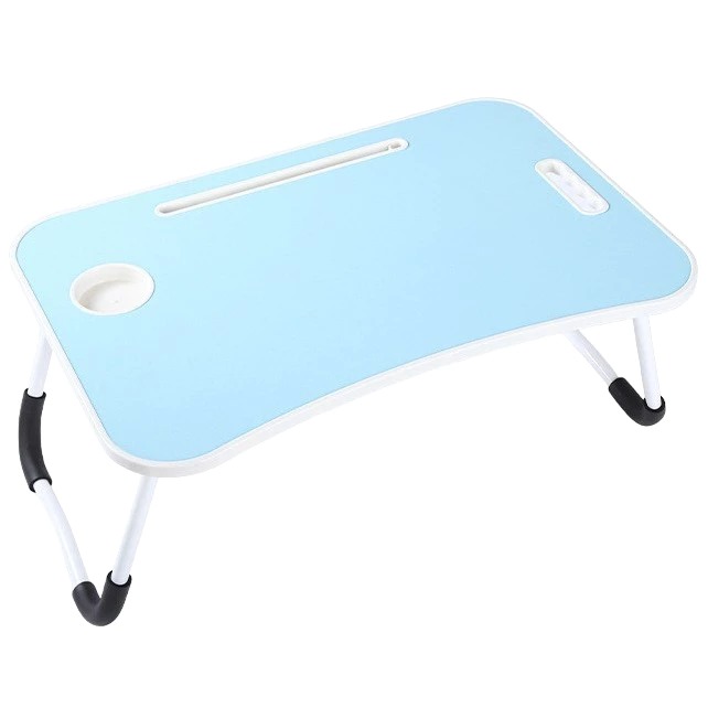 Meja Laptop Lipat Portable POLOS 60x40cm - BIRU (Tab + Gelas)