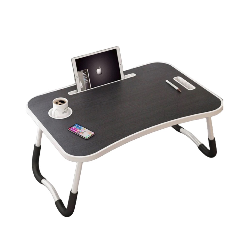 Meja Laptop Lipat Portable POLOS 60x40cm - HITAM (Tab + Gelas)