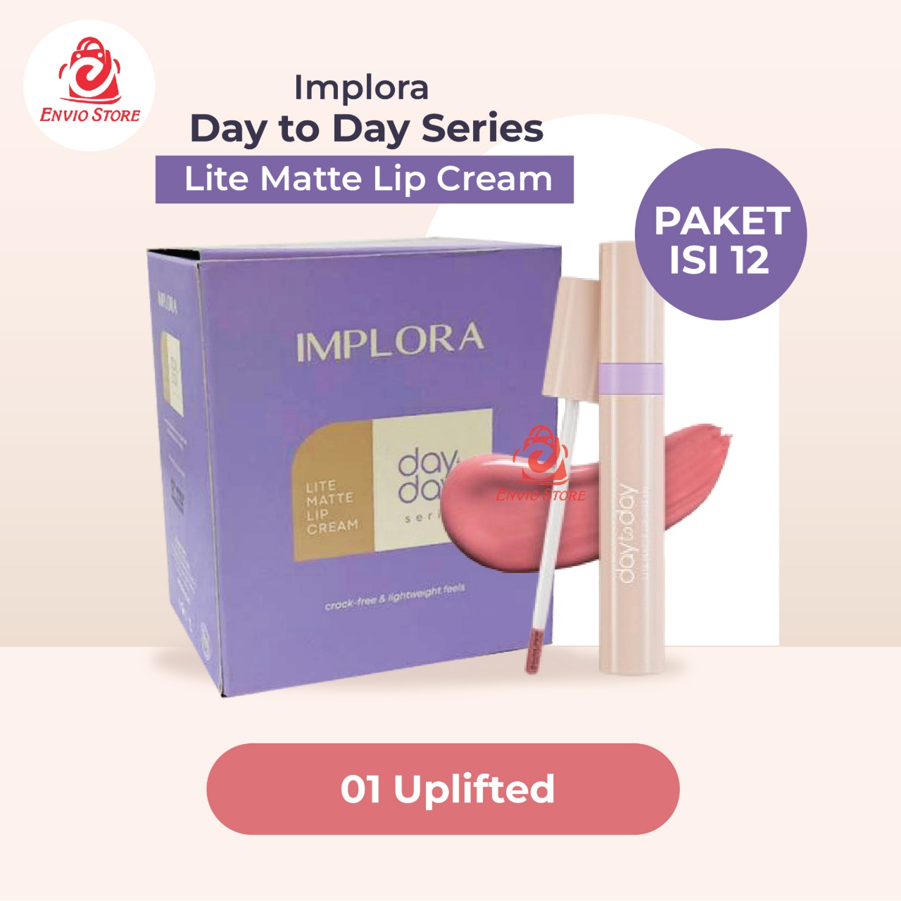 (PAKET ISI 12) Implora Day to Day Series Lite Matte Lip Cream - 01 Uplifted