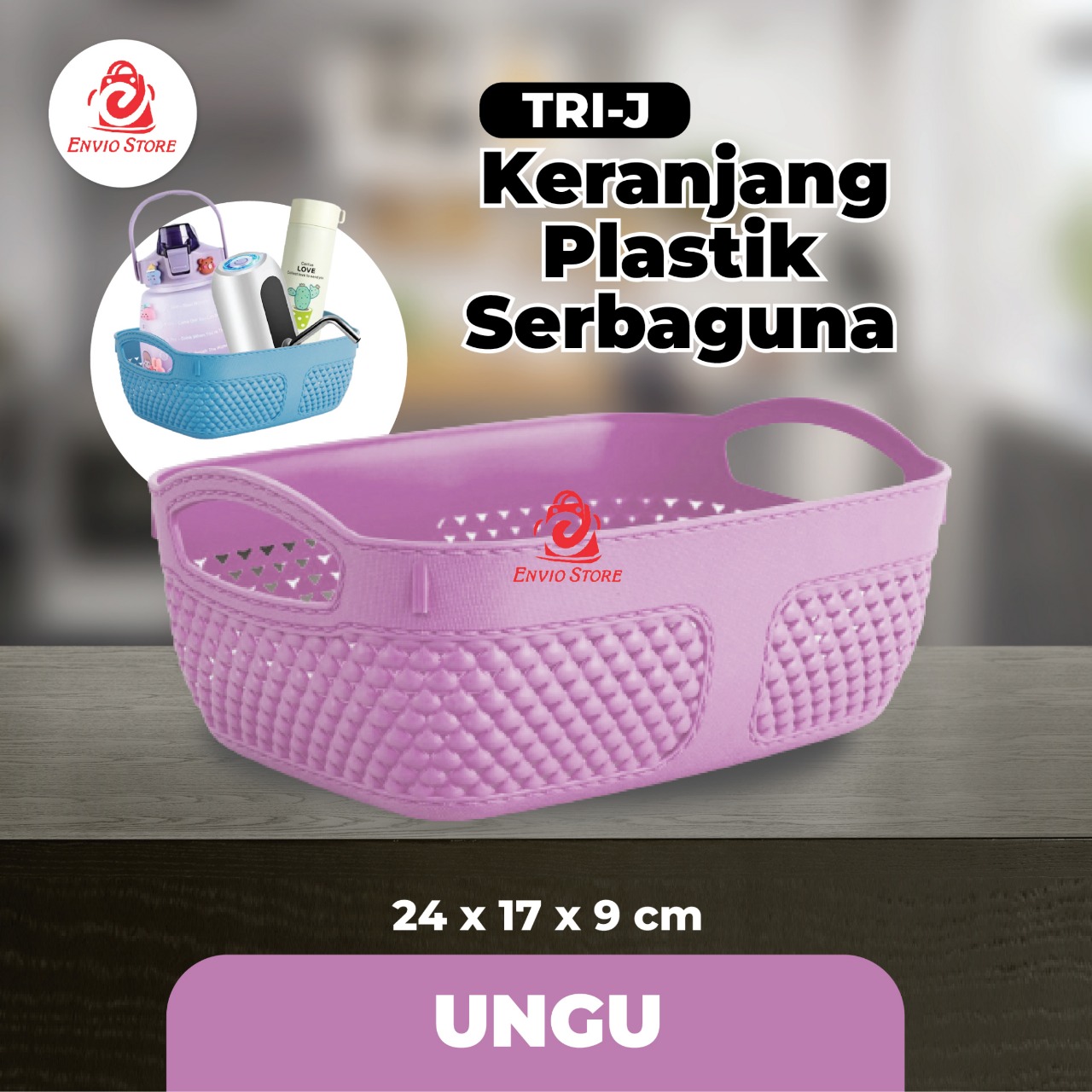 TRI J - Keranjang Plastik Serbaguna 24 x 17 x 9 cm - UNGU