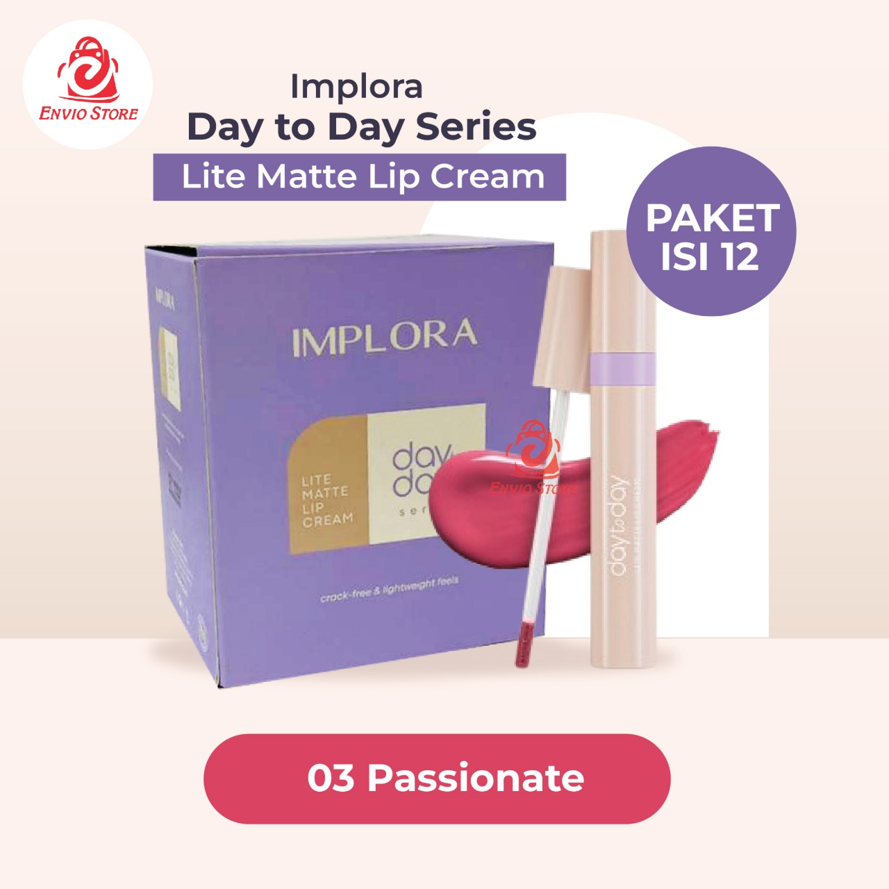 (PAKET ISI 12) Implora Day to Day Series Lite Matte Lip Cream - 03 Passionate