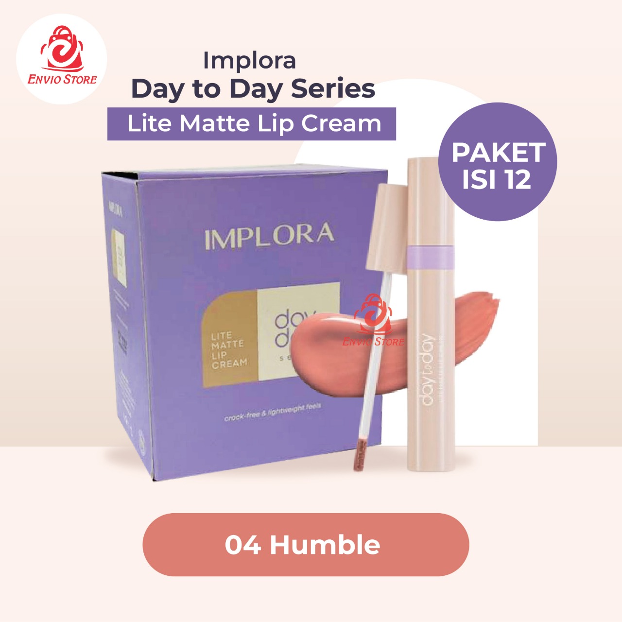 (PAKET ISI 12) Implora Day to Day Series Lite Matte Lip Cream - 04 Humble