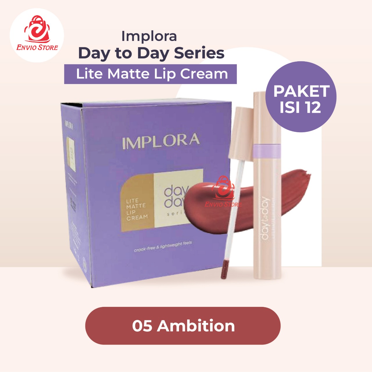 (PAKET ISI 12) Implora Day to Day Series Lite Matte Lip Cream - 05 Ambition