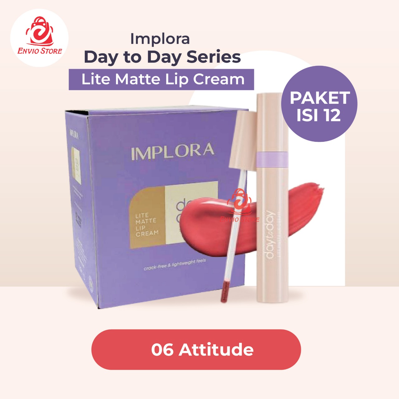 (PAKET ISI 12) Implora Day to Day Series Lite Matte Lip Cream - 06 Attitude