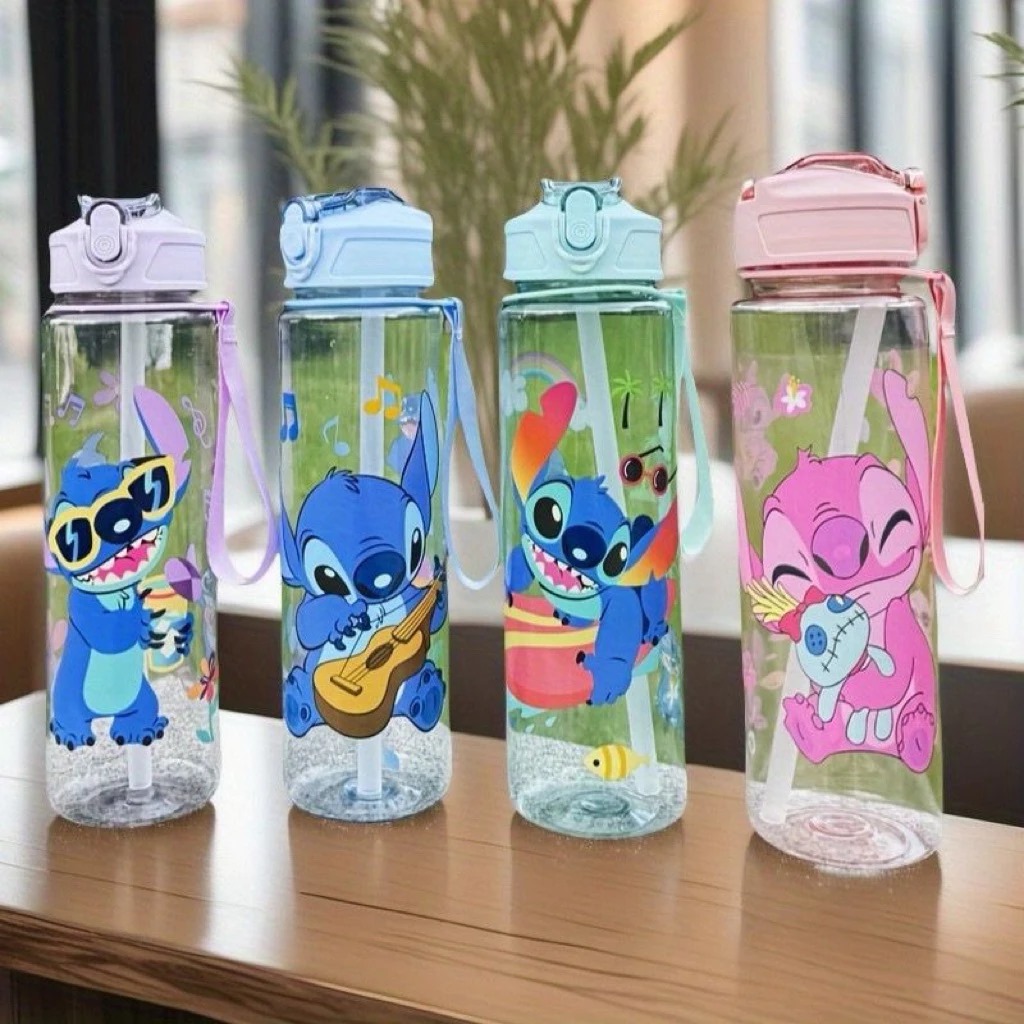 Botol Minum Stitch 750ml - BIRU (Free Sedotan + Strap)