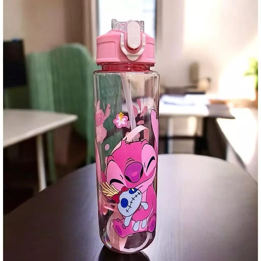 Botol Minum Stitch 750ml - PINK (Free Sedotan + Strap)