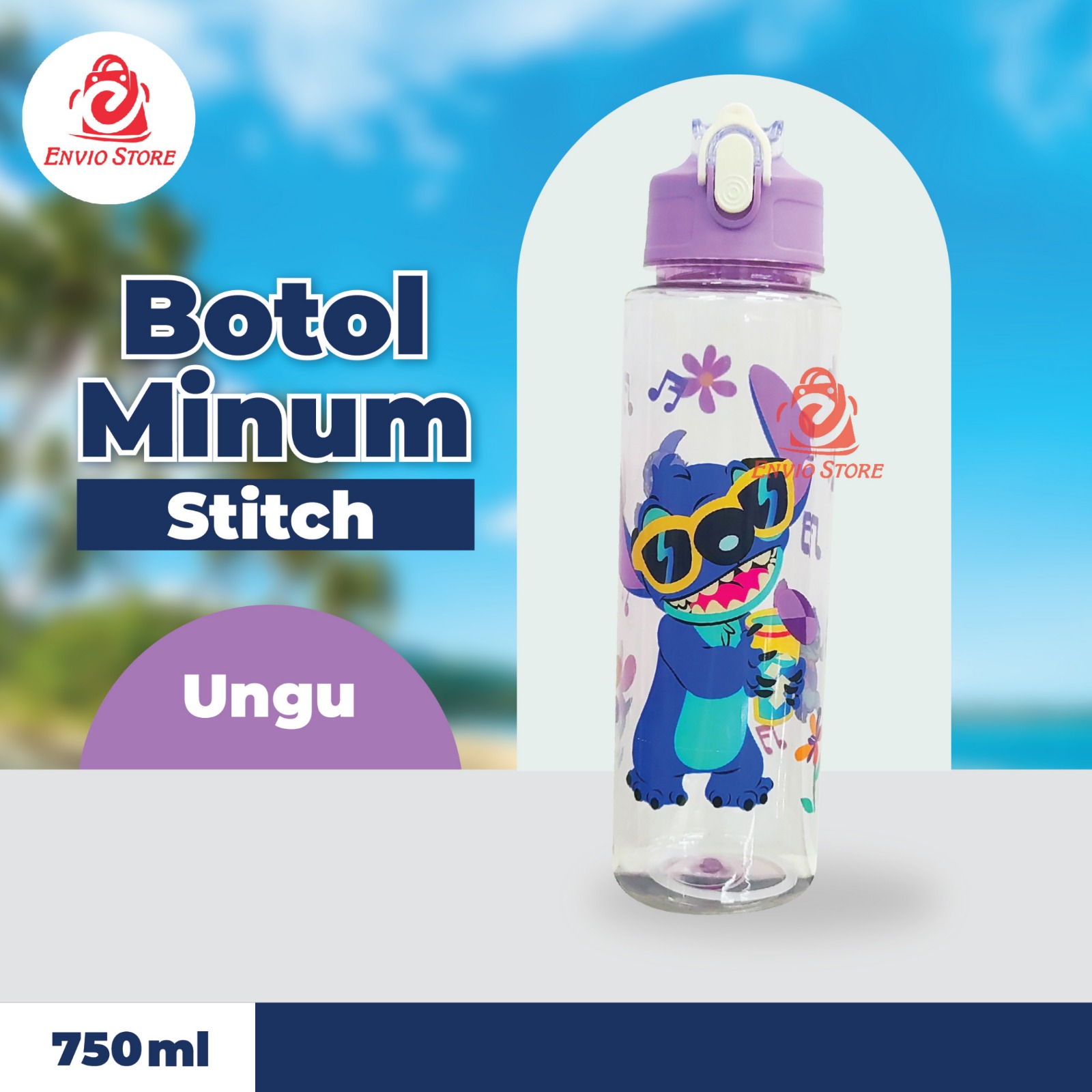 Botol Minum Stitch 750ml - UNGU (Free Sedotan + Strap)