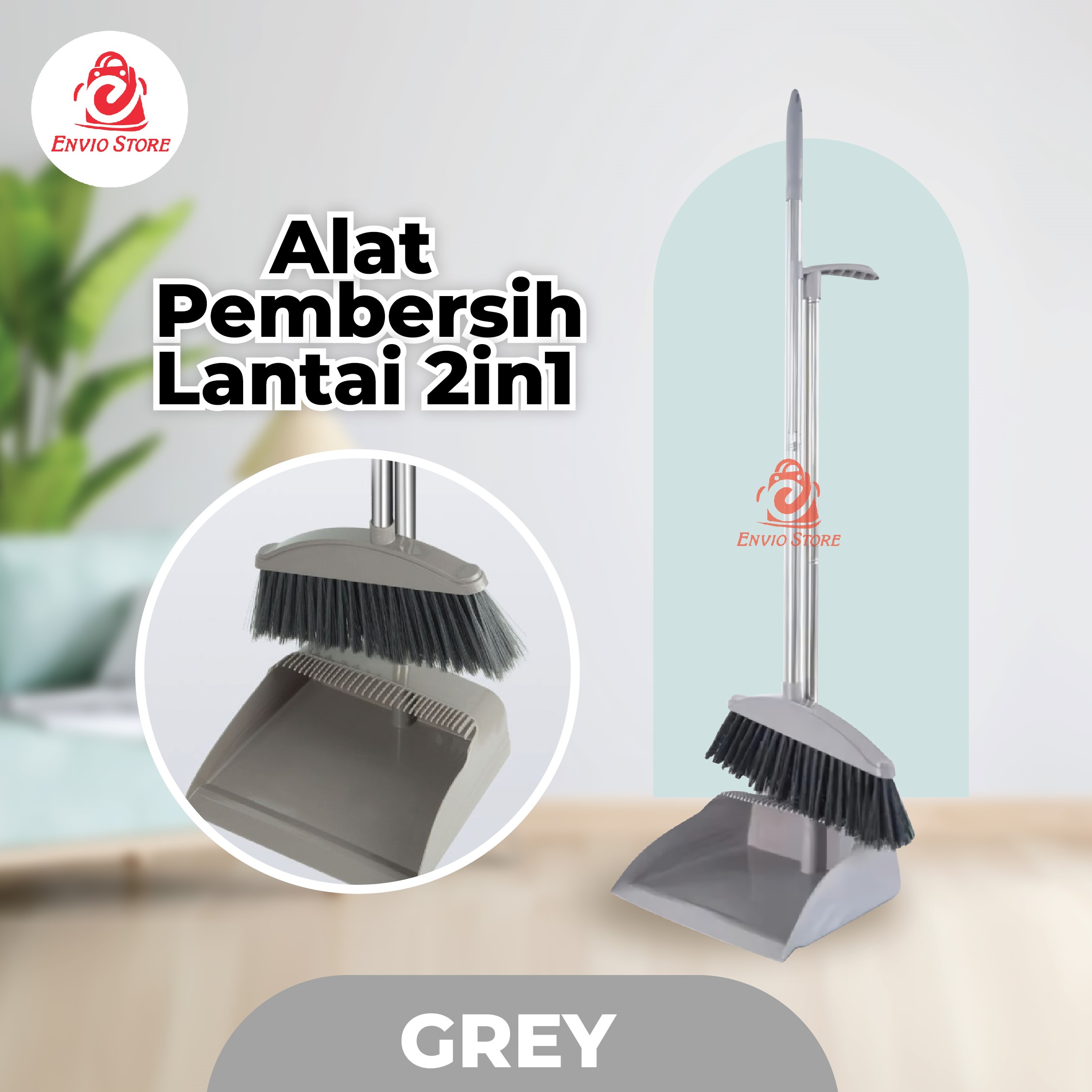 Alat Pembersih Lantai 2in1 - GREY (Set Sapu + Pengki)