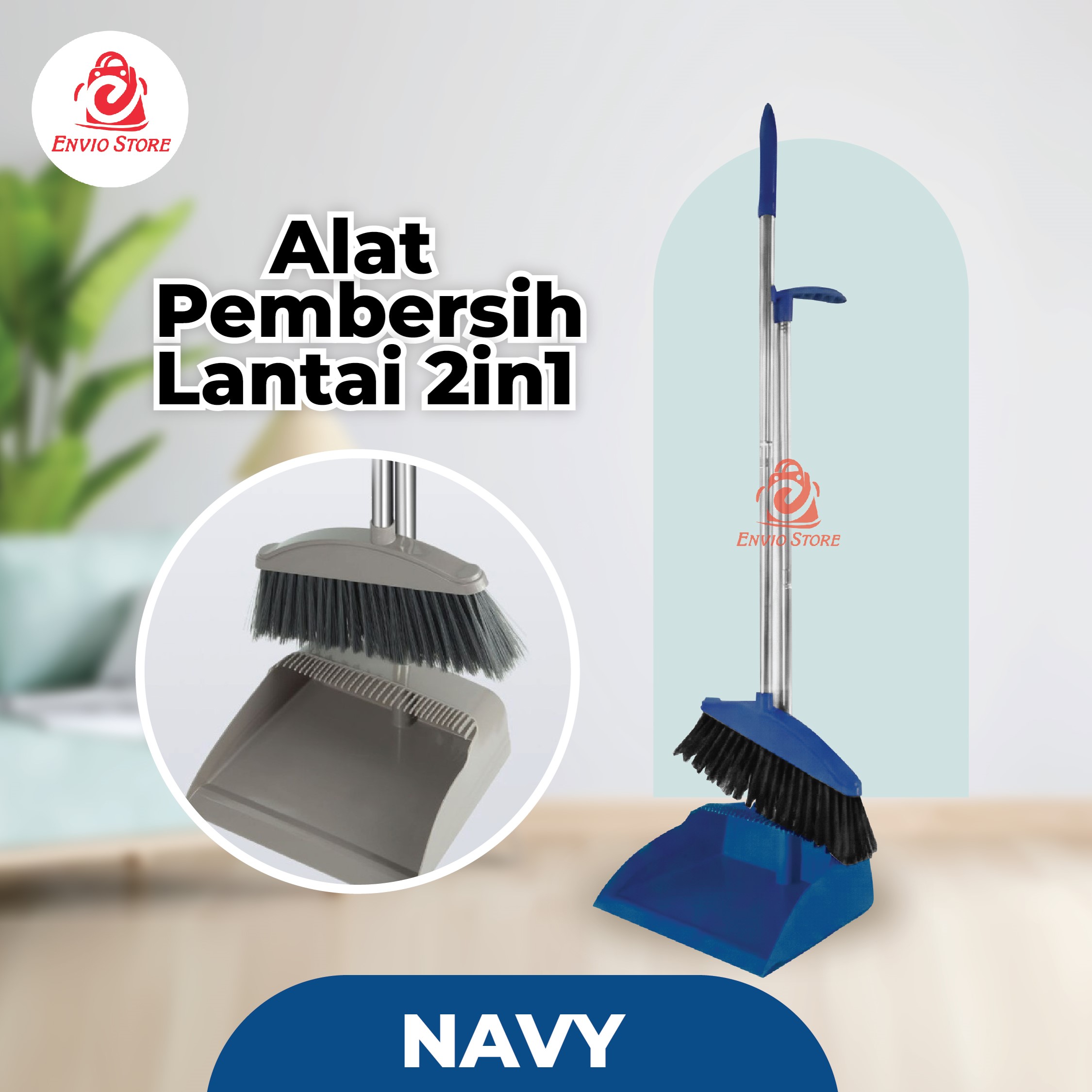 Alat Pembersih Lantai 2in1 - NAVY (Set Sapu + Pengki)