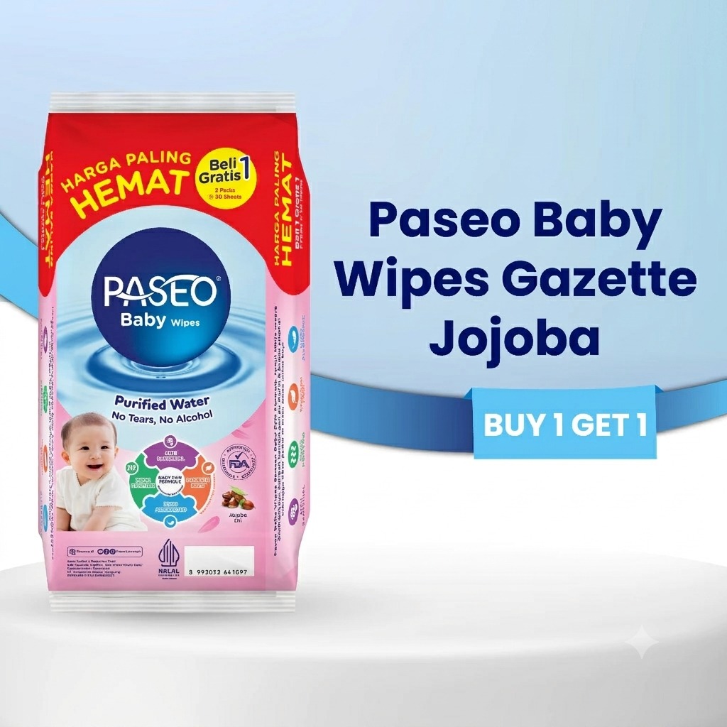 (Beli1 Gratis1) Tissue Basah Paseo Baby Wipes Changing Diaper 50s - Pink