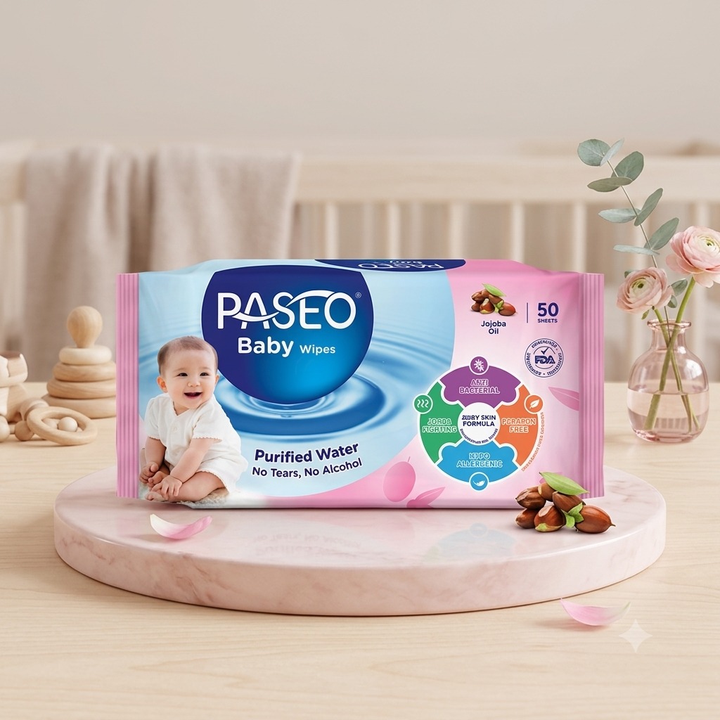 (Beli1 Gratis1) Tissue Basah Paseo Baby Wipes Changing Diaper 50s - Pink