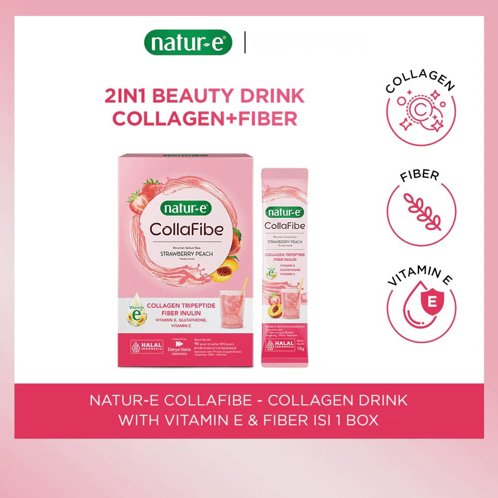 Natur-E CollaFibe Collagen Tripeptide Fiber Inulin (1 Box isi 6pcs) - Strawberry Peach
