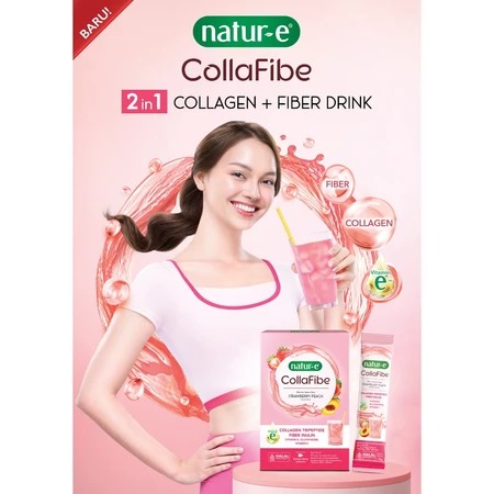 Natur-E CollaFibe Collagen Tripeptide Fiber Inulin (1 Box isi 6pcs) - Strawberry Peach