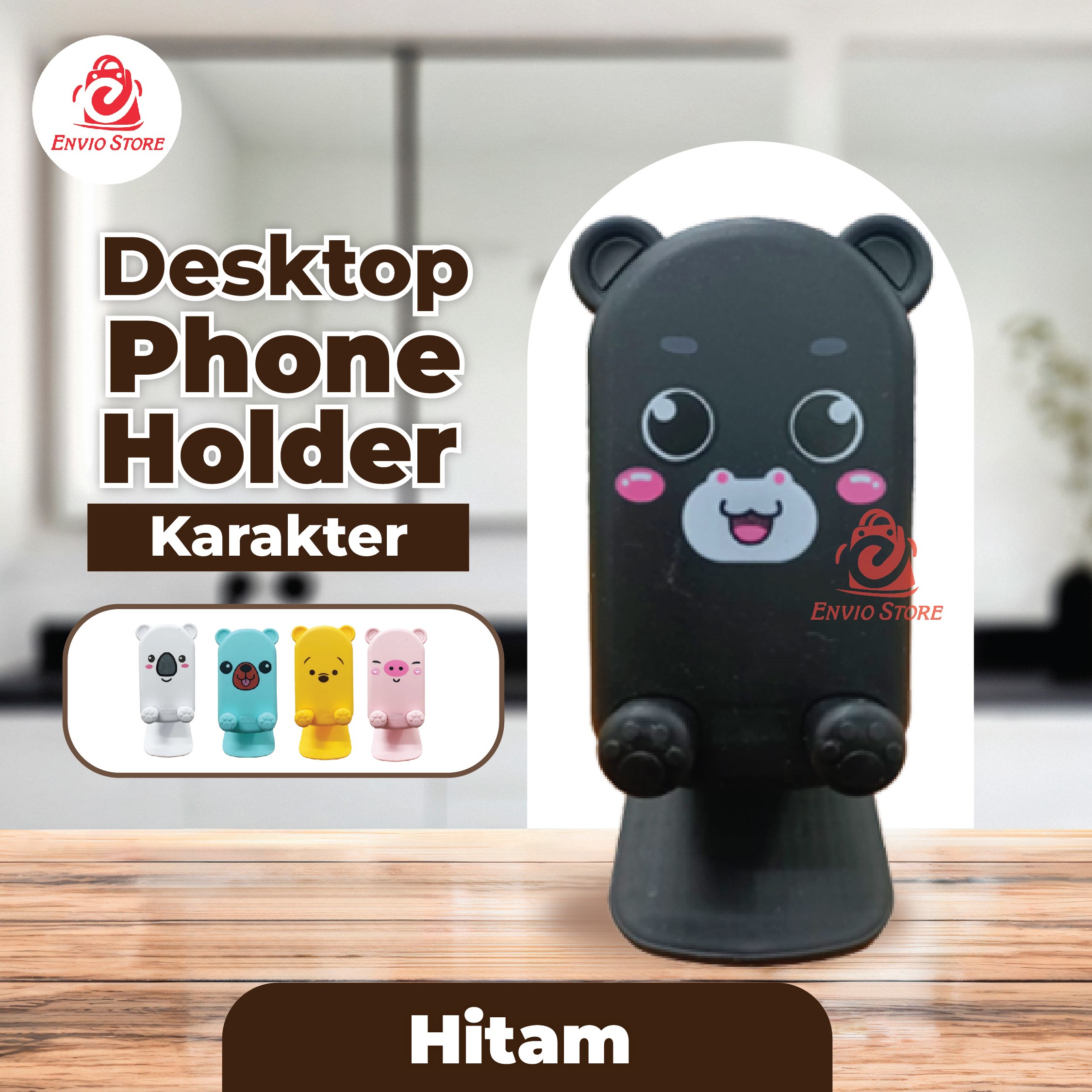 Desktop Phone Holder Karakter - HITAM (Folding Stand HP)
