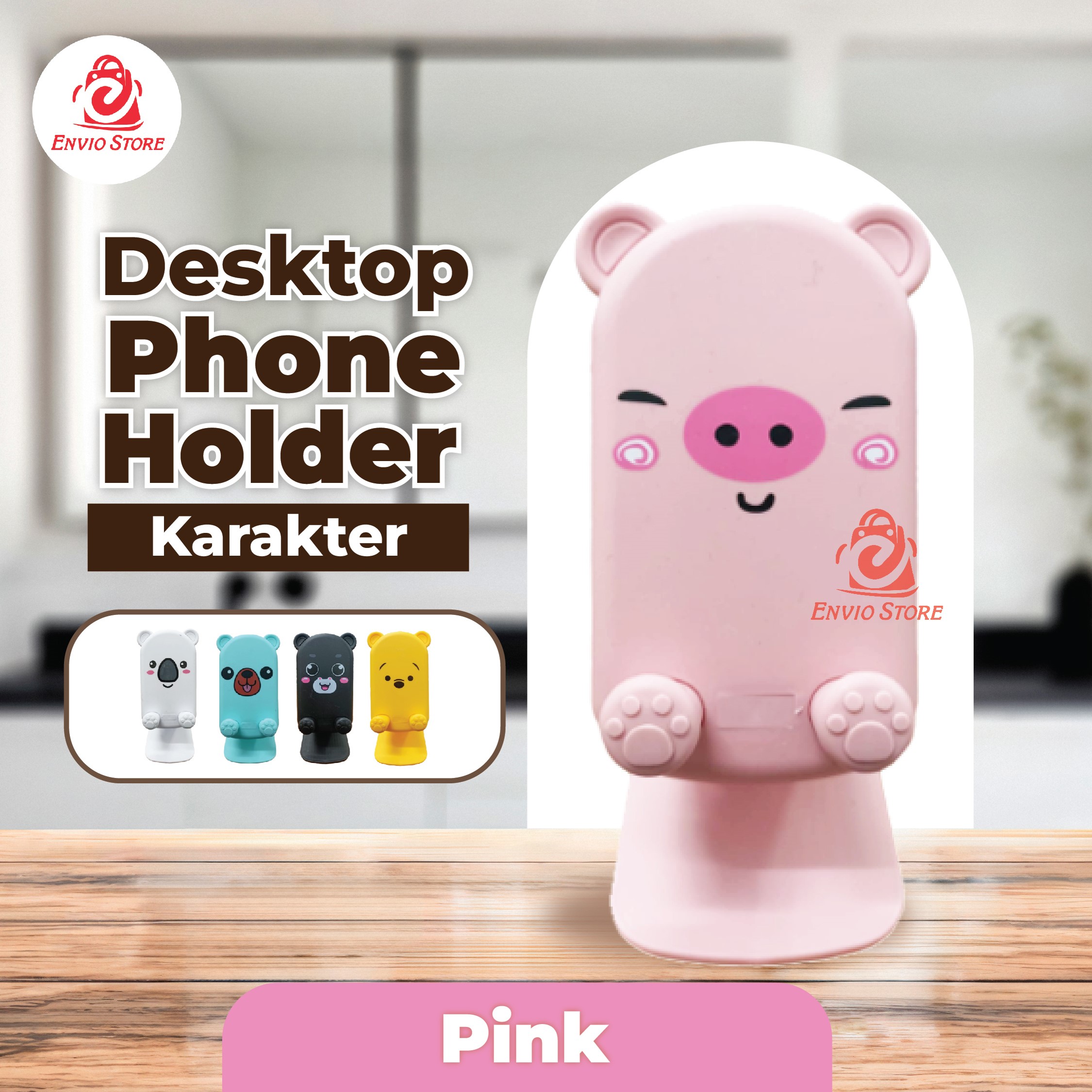 Desktop Phone Holder Karakter - PINK (Folding Stand HP)