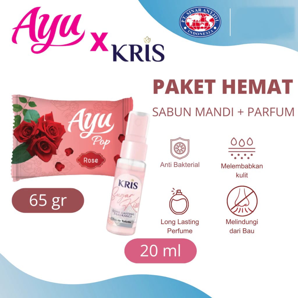 (Paket Hemat 2in1) Sabun Mandi Ayu Pop Rose 65gr + Kris EDT Sugar Kiss 20ml