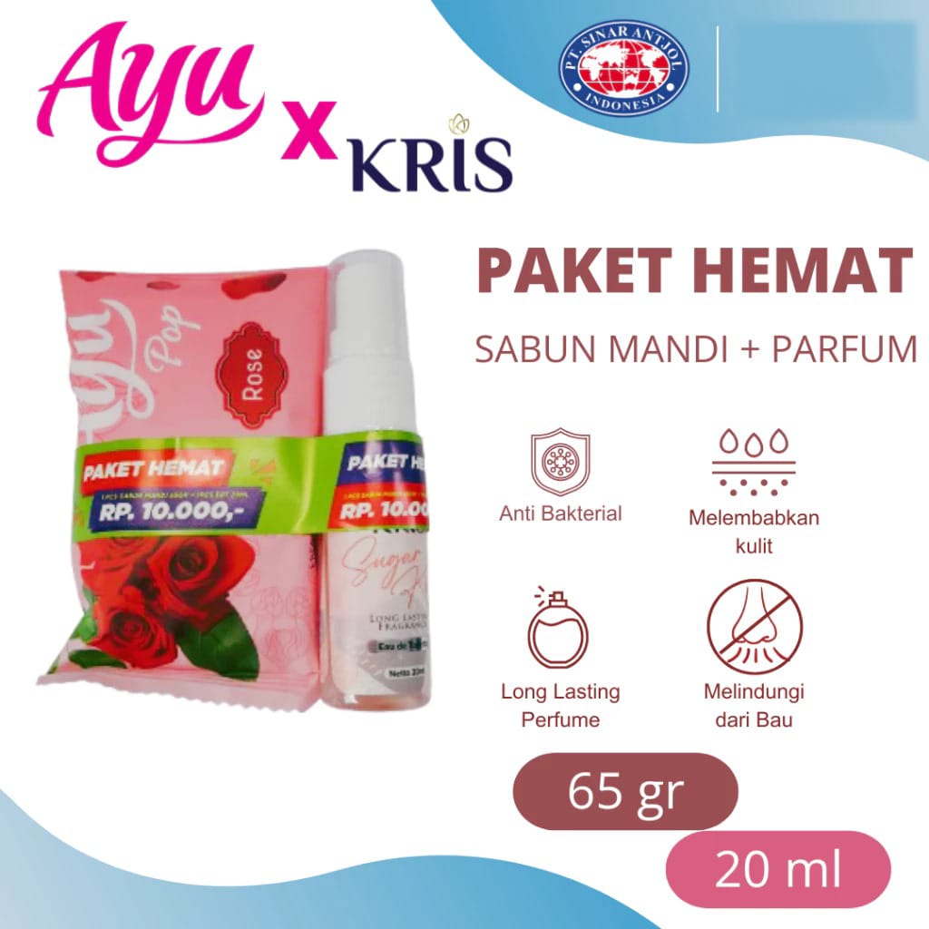(Paket Hemat 2in1) Sabun Mandi Ayu Pop Rose 65gr + Kris EDT Sugar Kiss 20ml