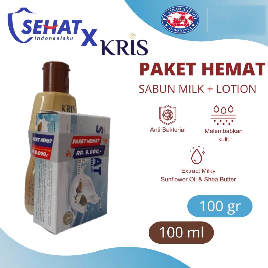 (Paket Hemat 2in1) Sabun Sehat Milk with Shea Butter 100gr + Kris Hand & Body Lotion Cocoa 100ml