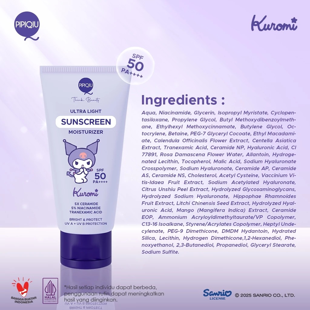 Pipiqiu Ultralight Sunscreen Moisturizer SPF50 PA++++ 30ml - Kuromi