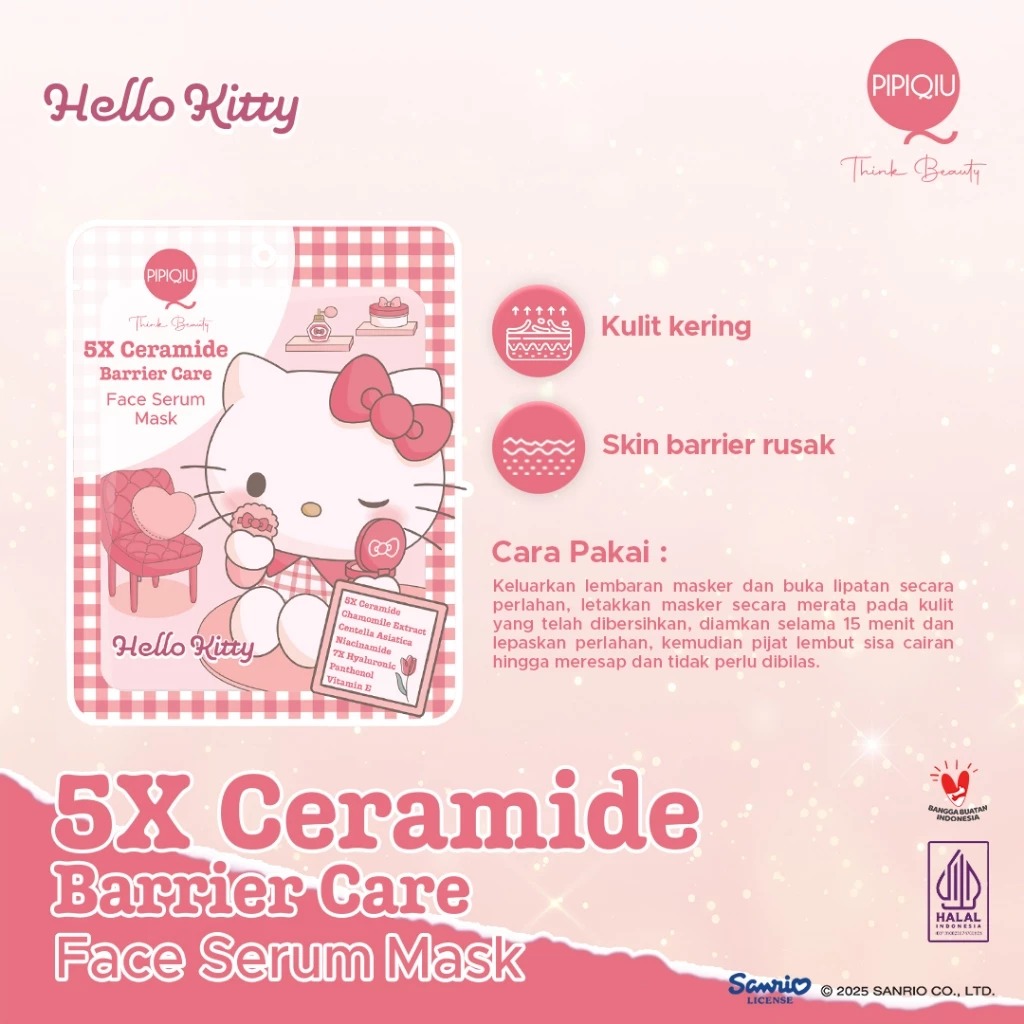 Pipiqiu Face Serum Mask 25gr - 5X Ceramide Barrier (Hello Kitty)