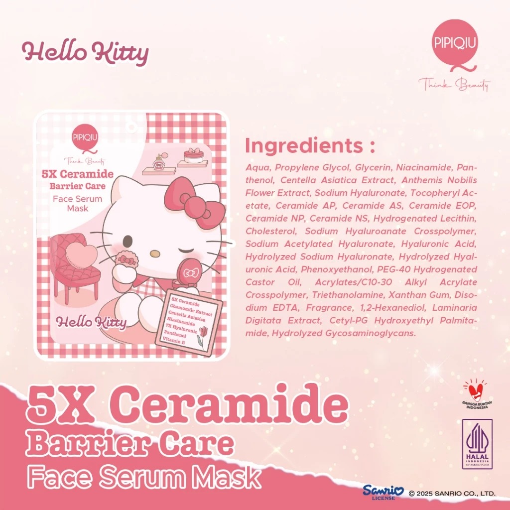 Pipiqiu Face Serum Mask 25gr - 5X Ceramide Barrier (Hello Kitty)