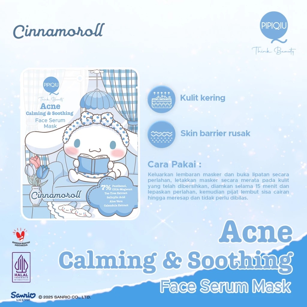 Pipiqiu Face Serum Mask 25gr - Acne Calming & Soothing (Cinnamoroll)