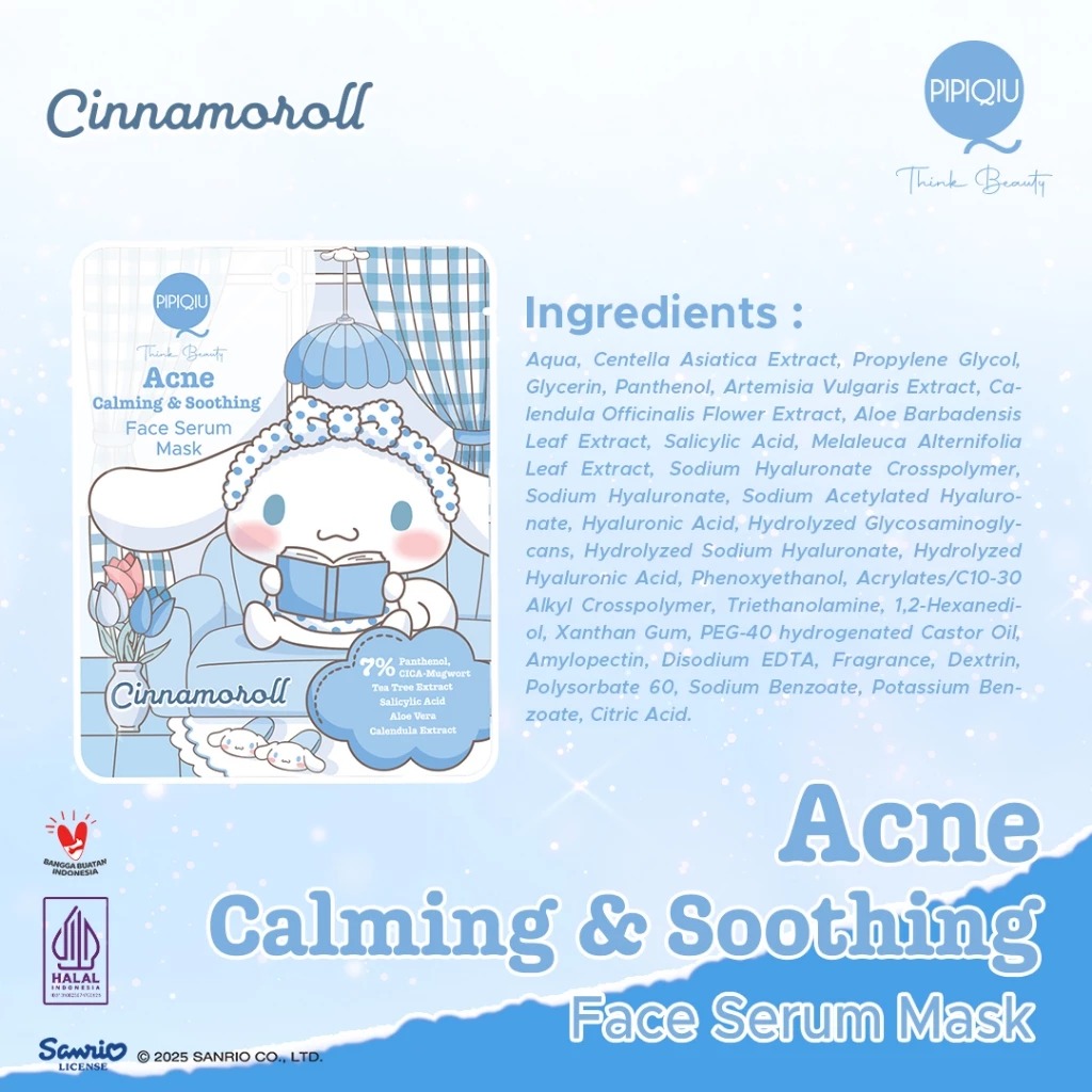 Pipiqiu Face Serum Mask 25gr - Acne Calming & Soothing (Cinnamoroll)