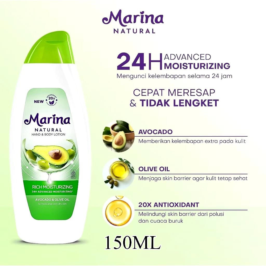 Marina Hand Body Lotion Natural 150ml - Rich Moisturizing