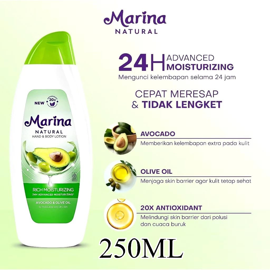 Marina Hand Body Lotion Natural 250ml - Rich Moisturizing