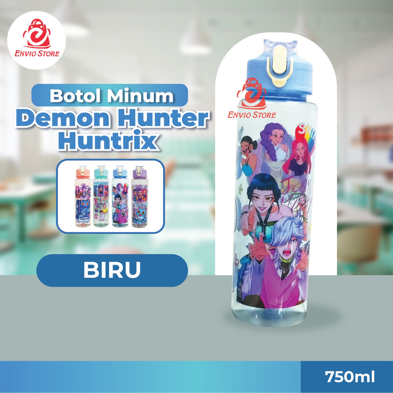 Botol Minum Demon Hunter Huntrix 750ml - BIRU (Free Sedotan + Strap)