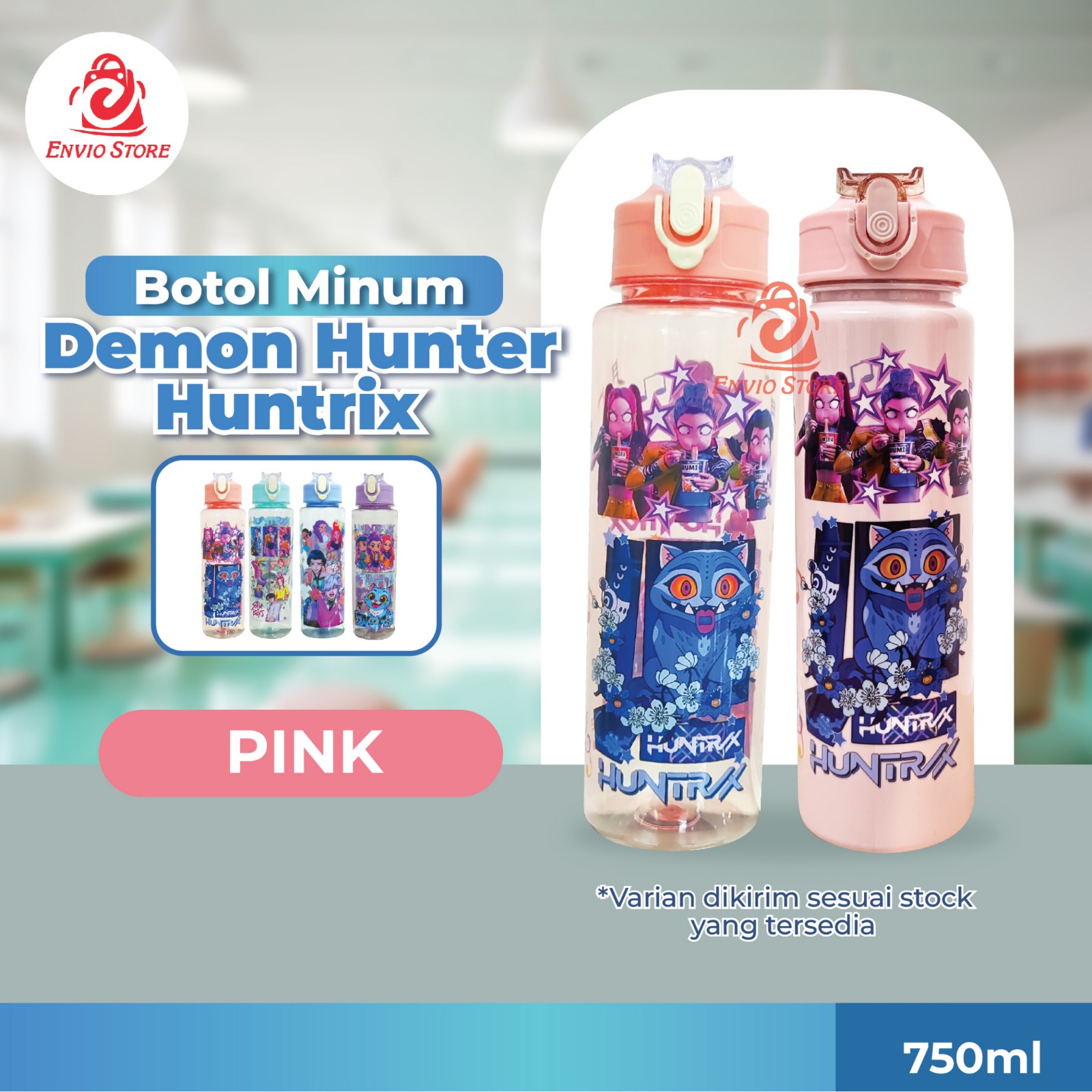 Botol Minum Demon Hunter Huntrix 750ml - PINK (Free Sedotan + Strap) Botol Minum Demon Hunter Huntrix 750ml - PINK (Free Sedotan + Strap)