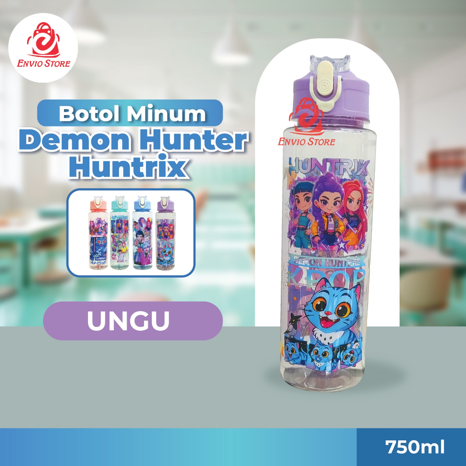 Botol Minum Demon Hunter Huntrix 750ml - UNGU (Free Sedotan + Strap)