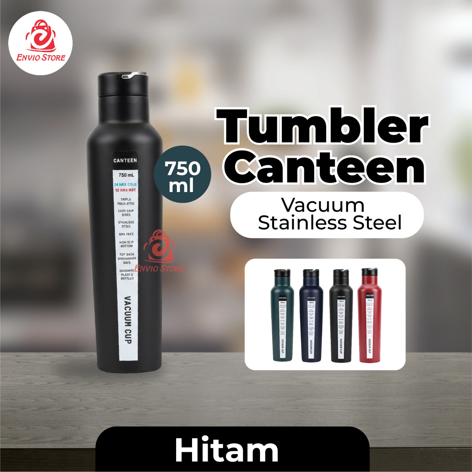 Tumbler Canteen Vacuum Stainless Steel 750ml – HITAM (Botol Minum Tahan Panas & Dingin) Tumbler Canteen Vacuum Stainless Steel 750ml – HITAM (Botol Minum Tahan Panas & Dingin)