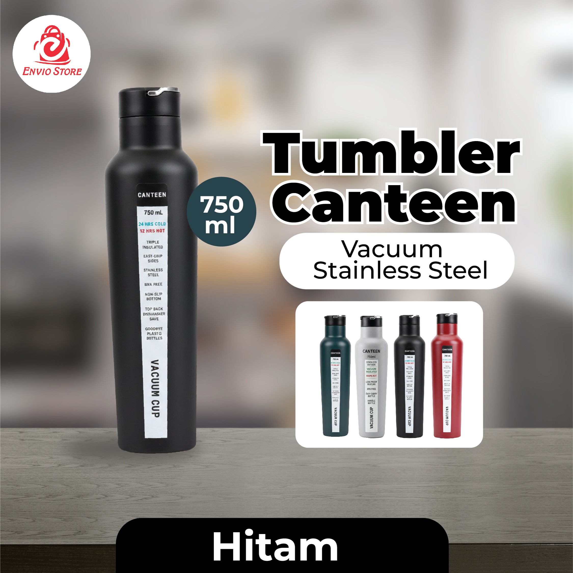 Tumbler Canteen Vacuum Stainless Steel 750ml – HITAM (Botol Minum Tahan Panas & Dingin) Tumbler Canteen Vacuum Stainless Steel 750ml – HITAM (Botol Minum Tahan Panas & Dingin)