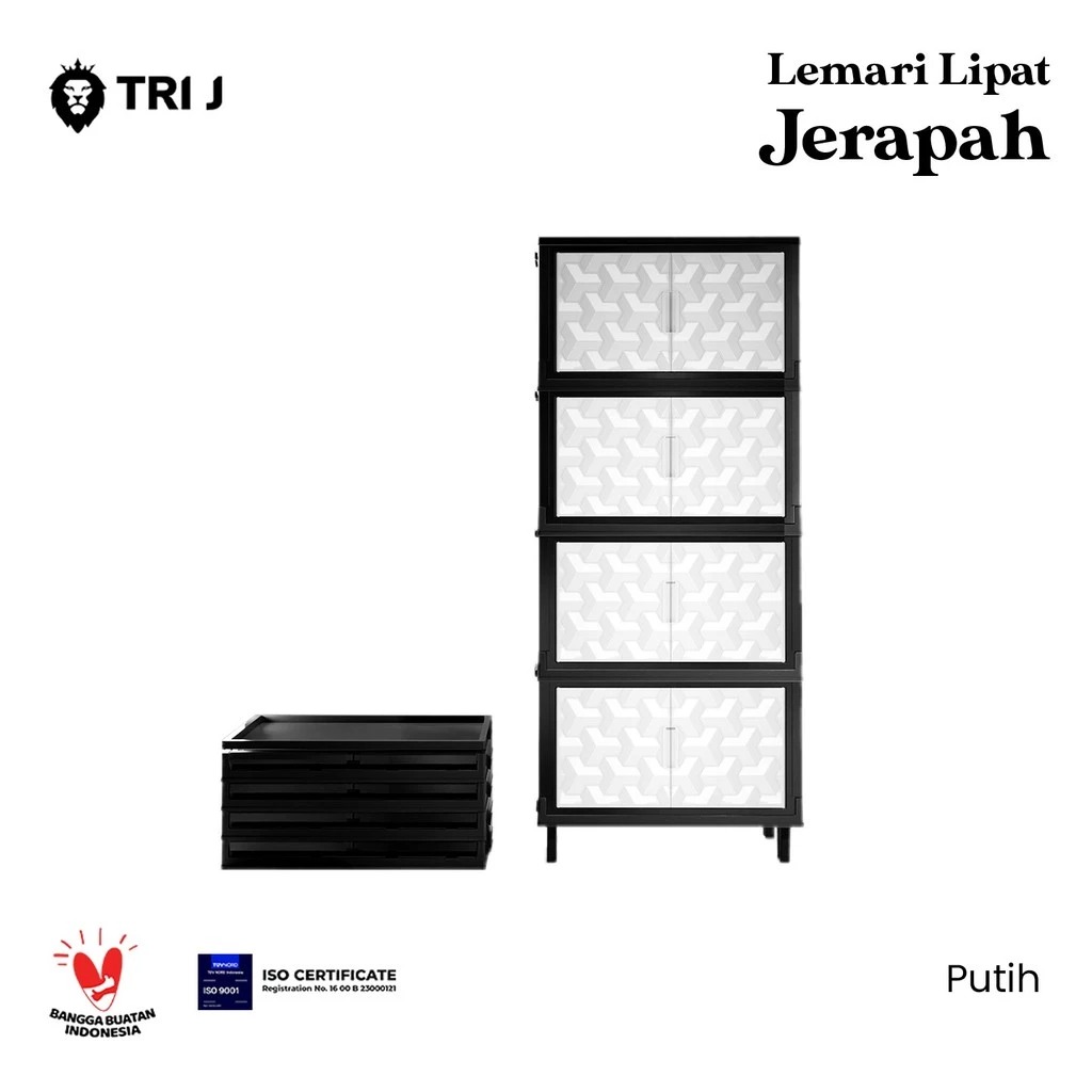 TRI J - Lemari Lipat Jerapah 4 Susun - PUTIH (Lemari Baju Serbaguna 4 Tingkat)