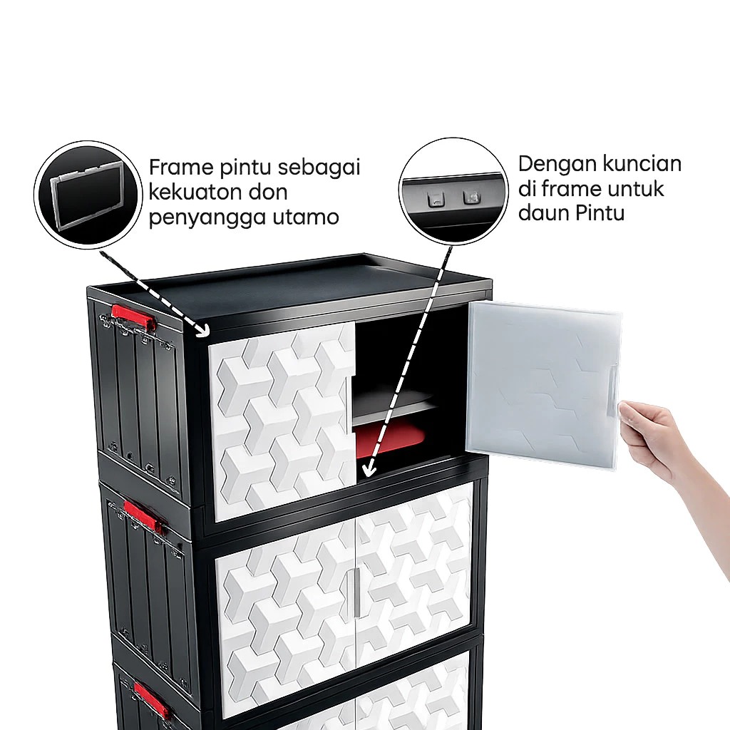 TRI J - Lemari Lipat Jerapah 4 Susun - PUTIH (Lemari Baju Serbaguna 4 Tingkat)