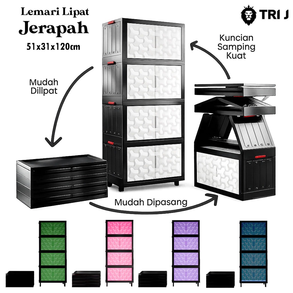 TRI J - Lemari Lipat Jerapah 4 Susun - PINK (Lemari Baju Serbaguna 4 Tingkat)